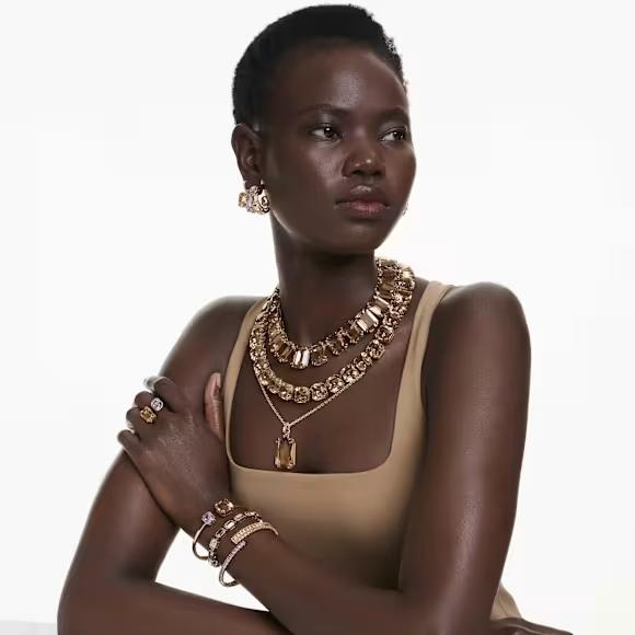 Millenia Tennis bracelet Octagon cut, Caramel, Gold-tone plated